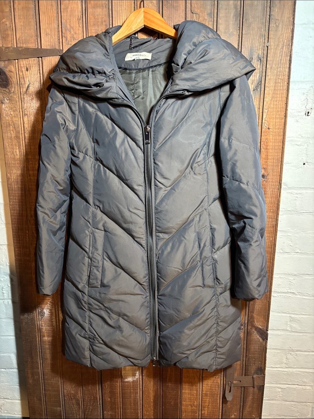Hawke & Co Gray Hooded Down Quilted Puffer Coat